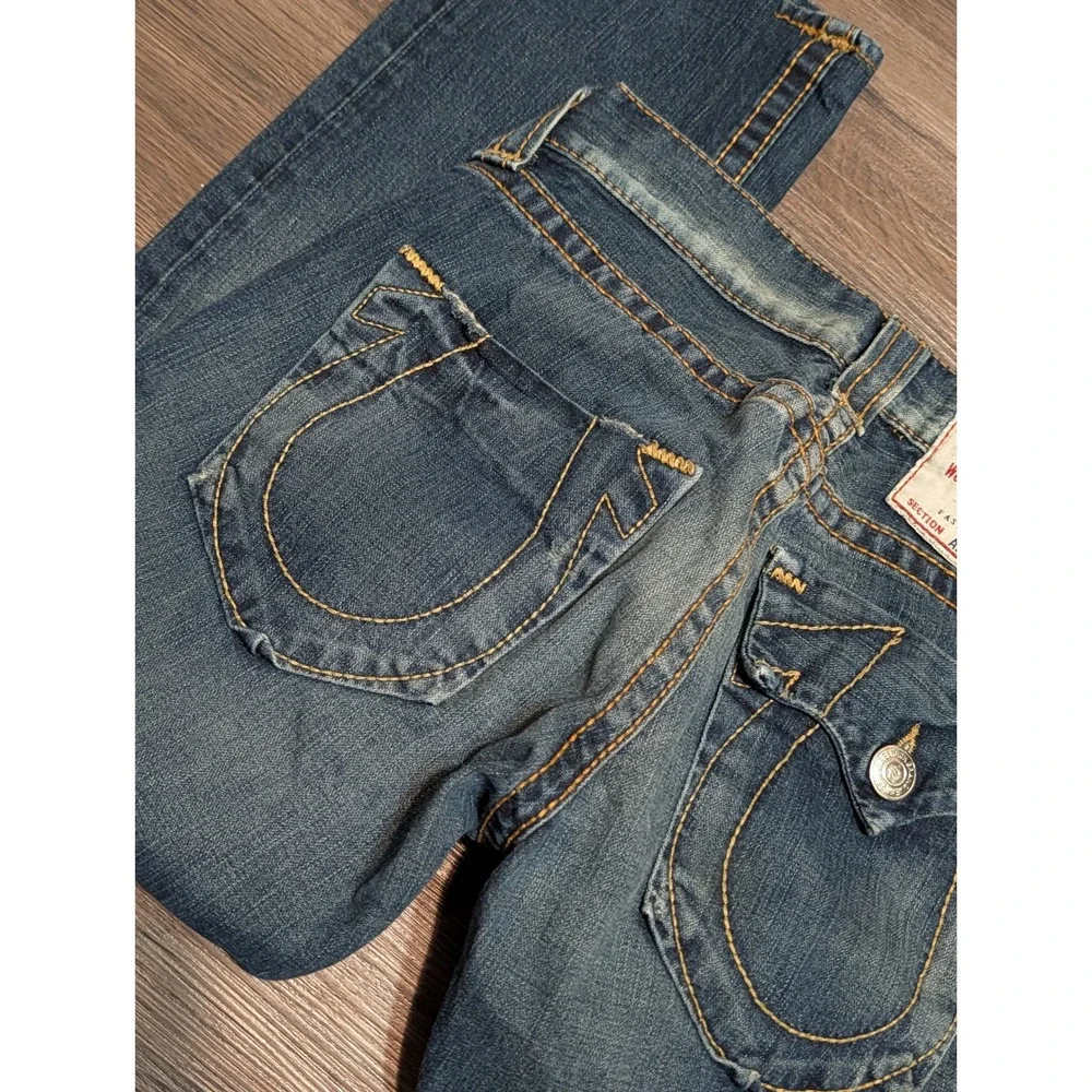 True Religion Adam Big T Blue Jeans Medium Wash Contrast Stitch USA Made 30x26